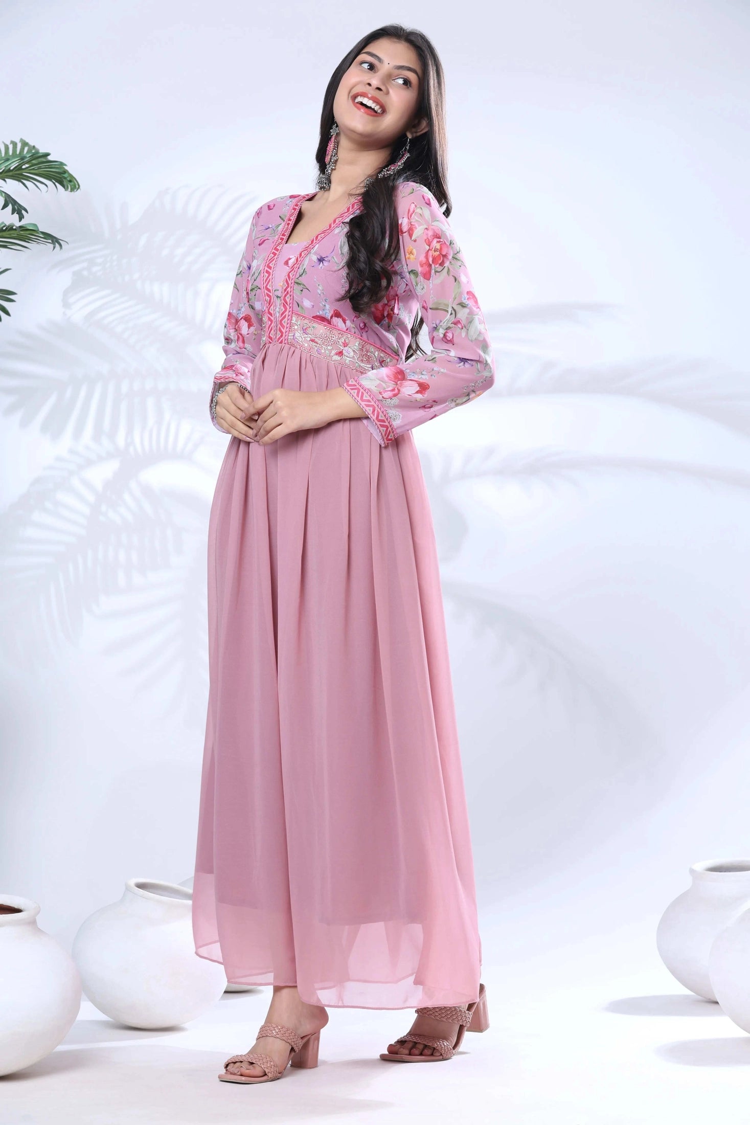 Georgette Embroidery Flared Maxi Gown