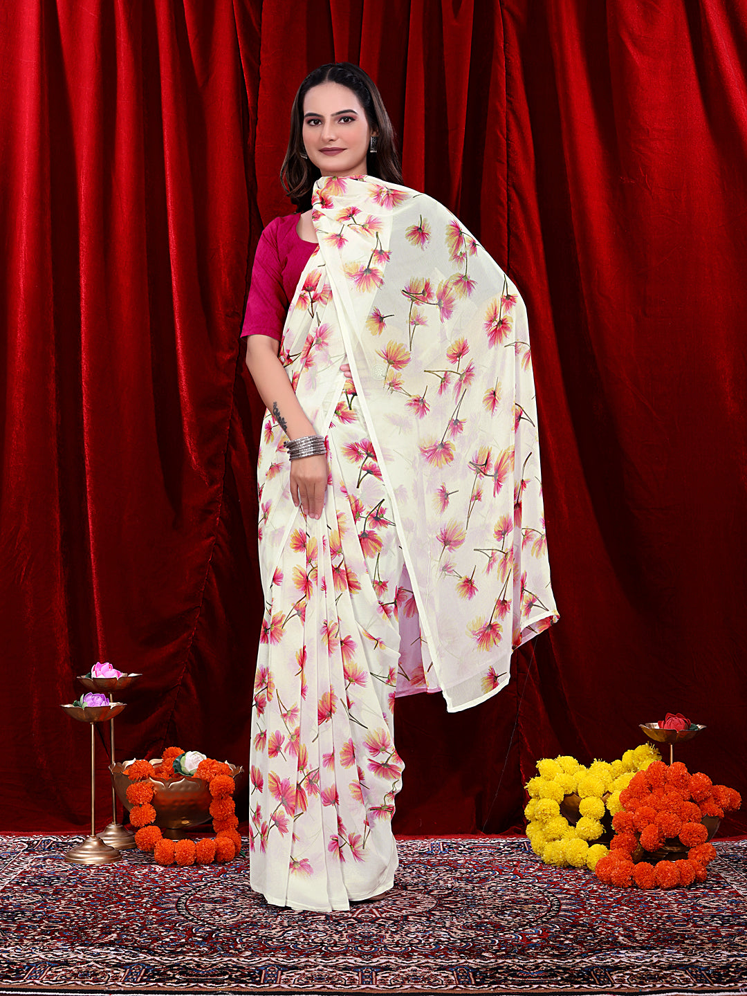 Women's Ready-to-wear Floral Printed Georgette Saree