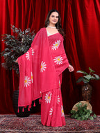 Ready To Wear Floral Print Handloom Pure Linen Saree