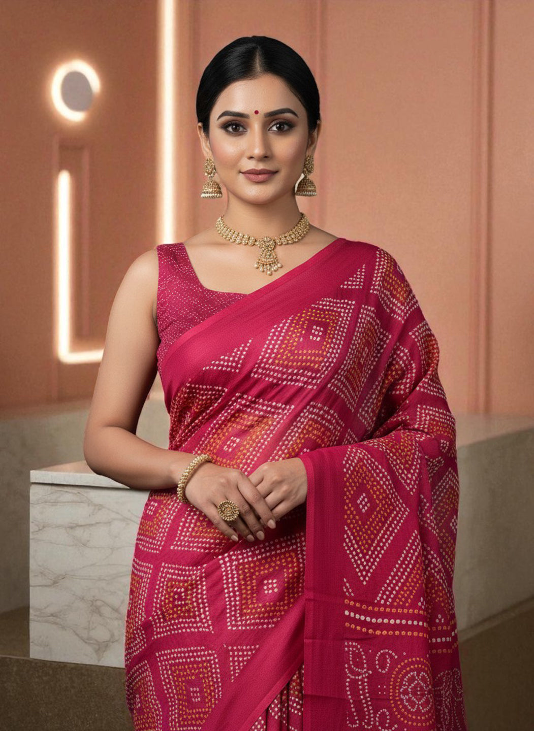 Elegant Satin Bandhni Printed Party wear Saree