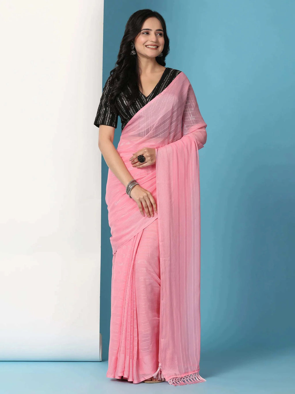 Ready To Wear Chiffon Saree With Stitched Blouse