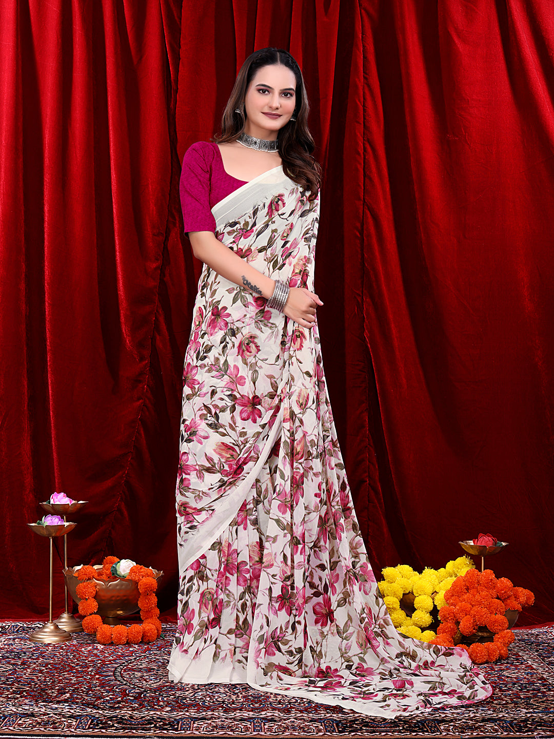 Ready-to-wear Floral Printed Georgette Saree