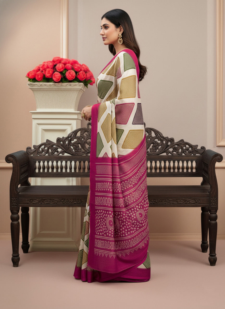 Satin Bandhni Printed Party wear Saree