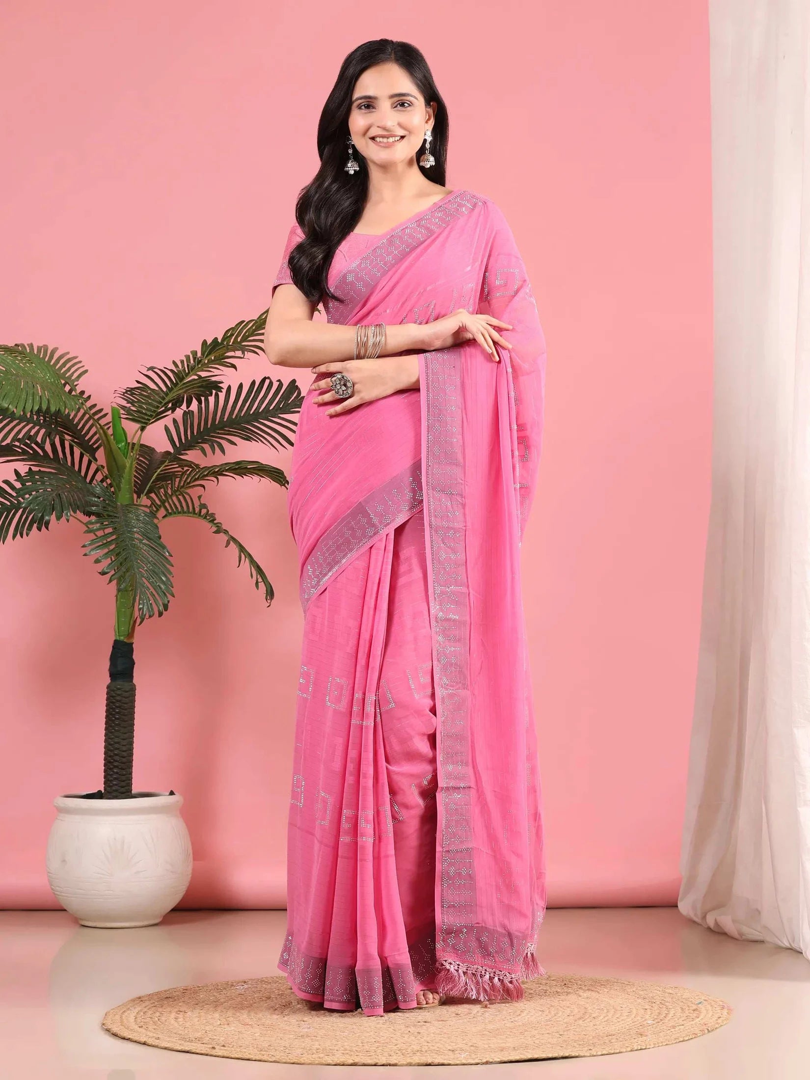 Georgette  Siroski Diamond Work Saree