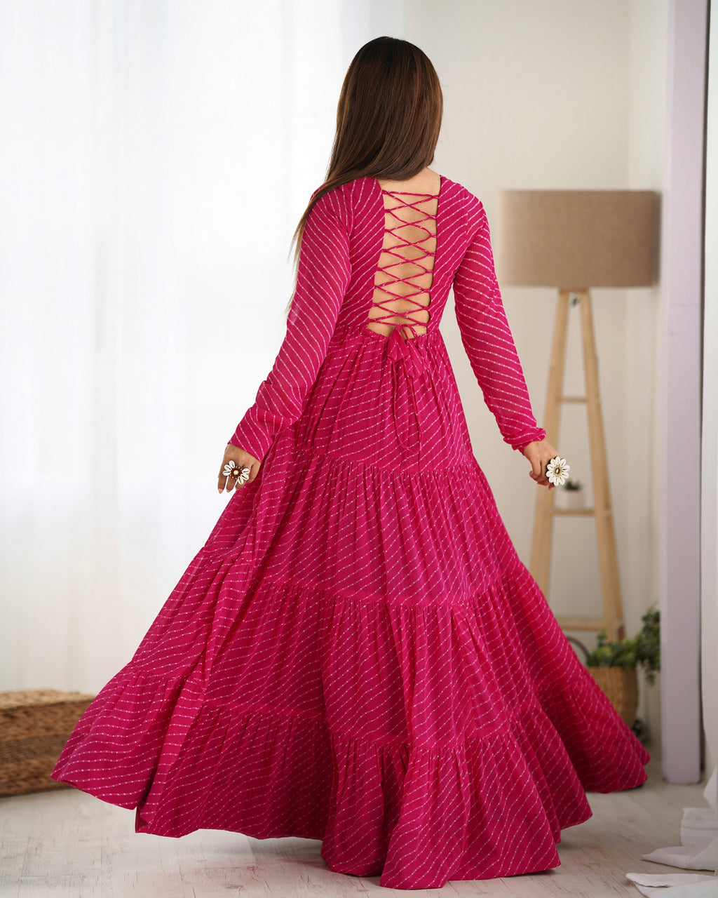 Pure Soft Fox Georgette Laheriya Print Fully Flared Anarkali Gown