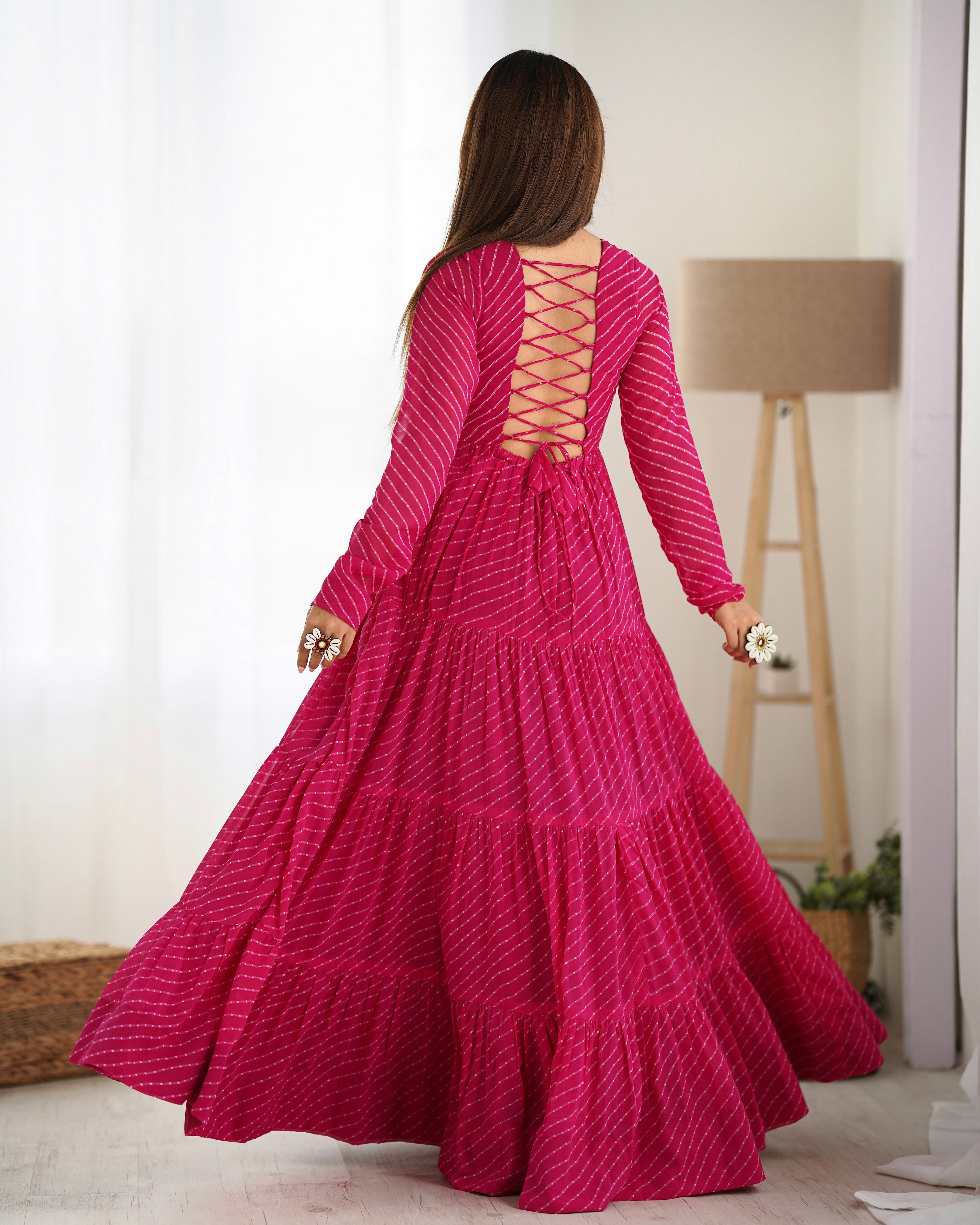 Pure Soft Fox Georgette Laheriya Print Fully Flared Anarkali Gown