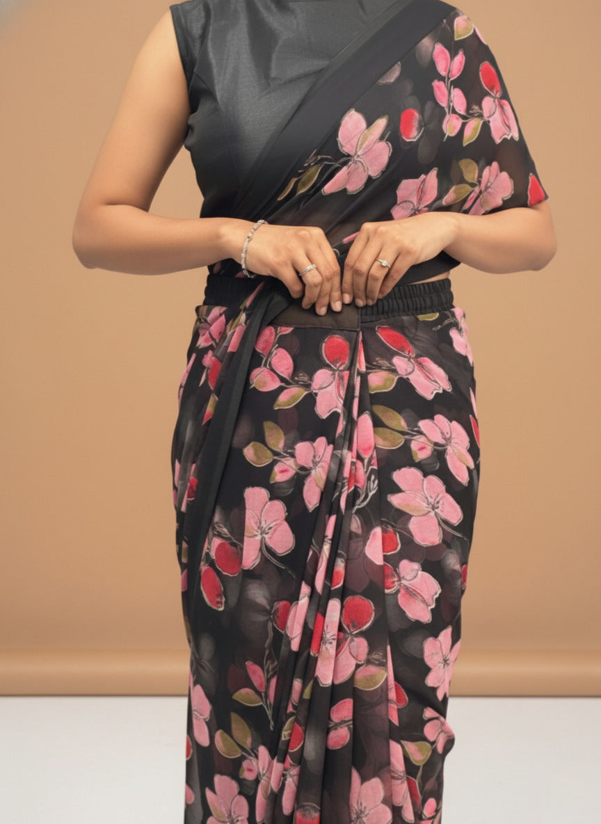 Vibrant Floral Print Georgette Ready to Wear Saree