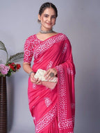 Ready to wear mulmul cotton printed saree – pink, view 3