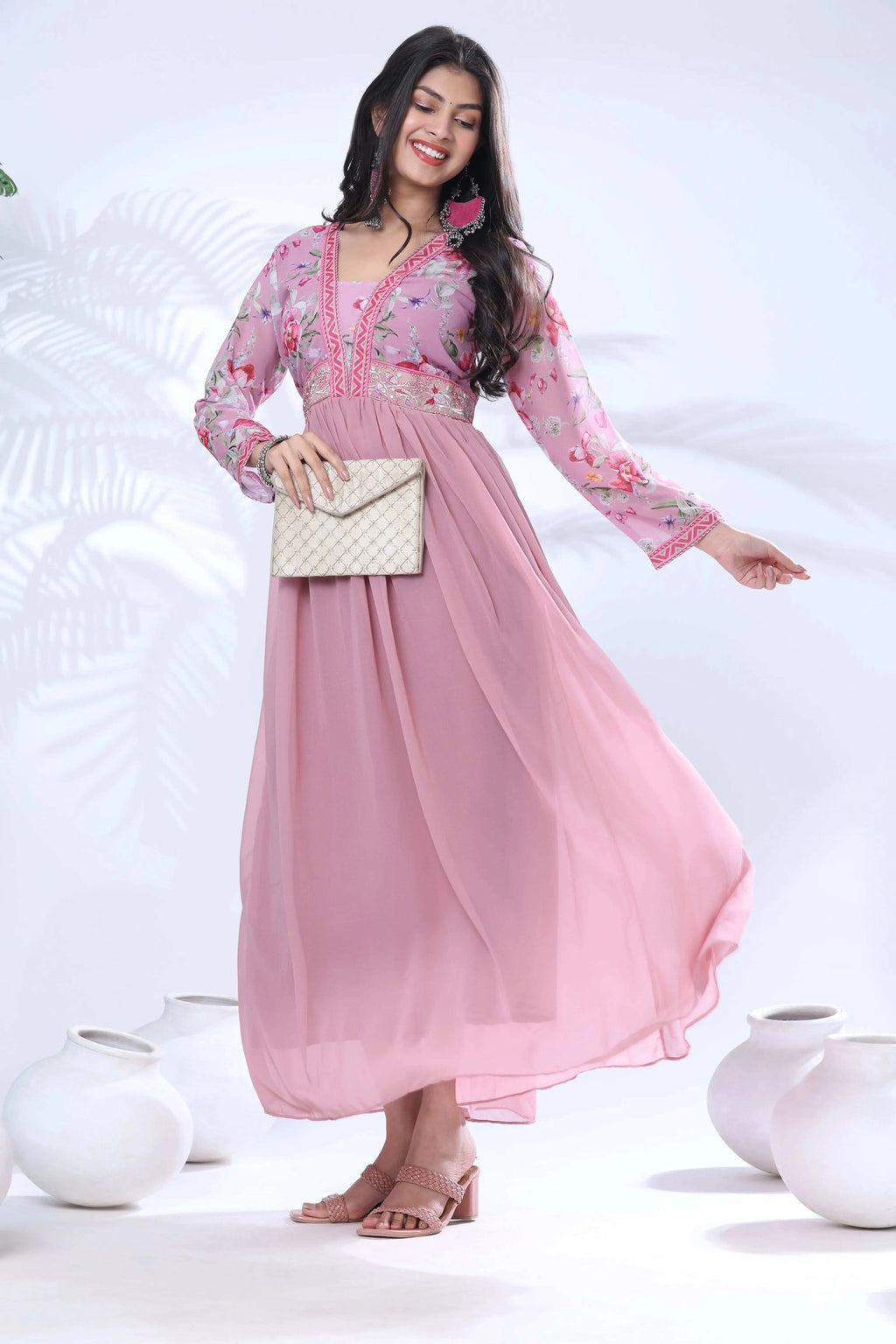 Georgette Embroidery Flared Maxi Gown