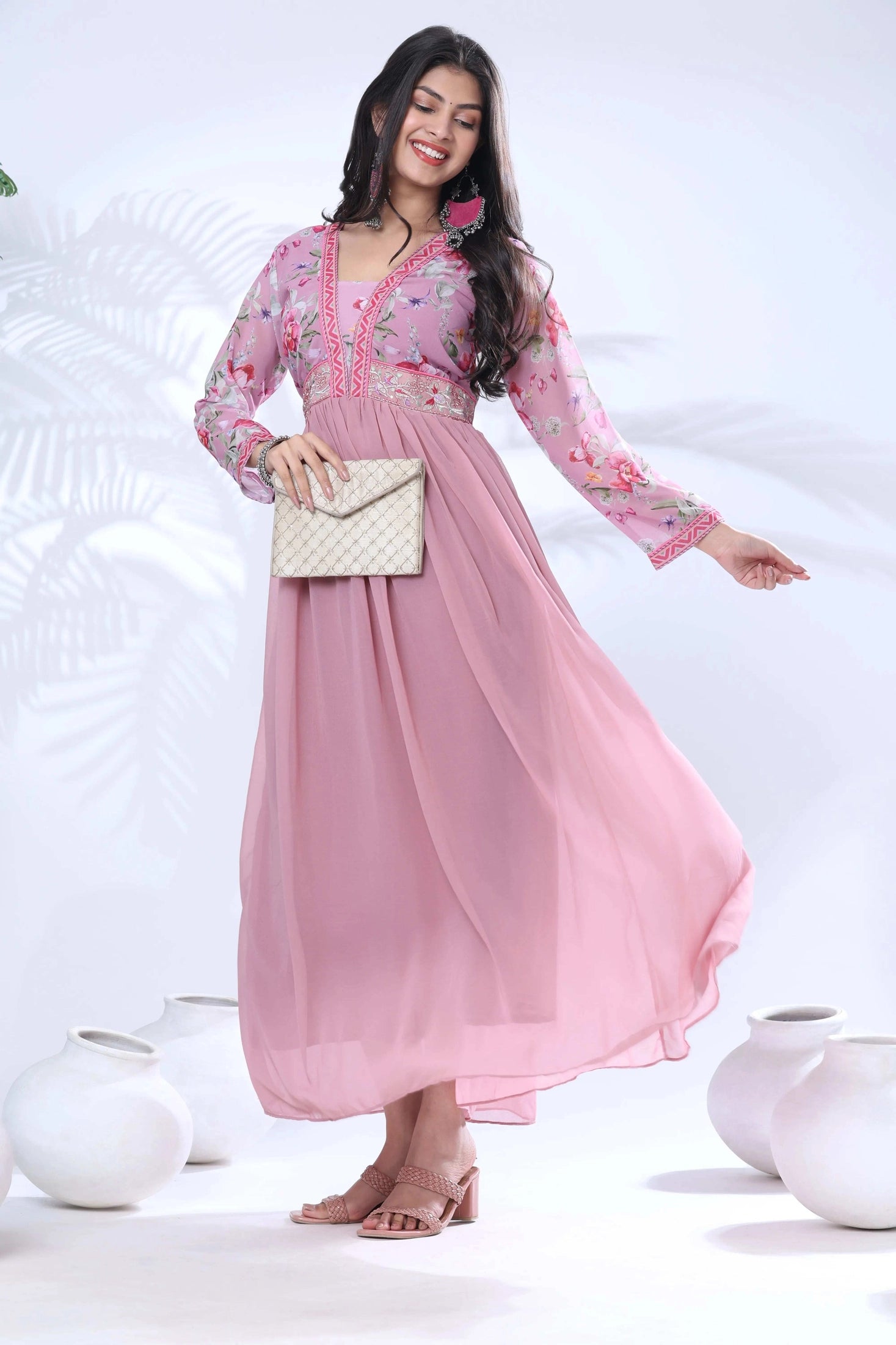 Georgette Embroidery Flared Maxi Gown