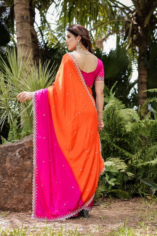 Chinon Embroidered Saree with Shaded Solid Color Design