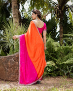 Chinon Embroidered Saree with Shaded Solid Color Design