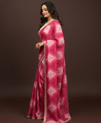 Bandhani Printed Chiffon Saree with Embroidered Border