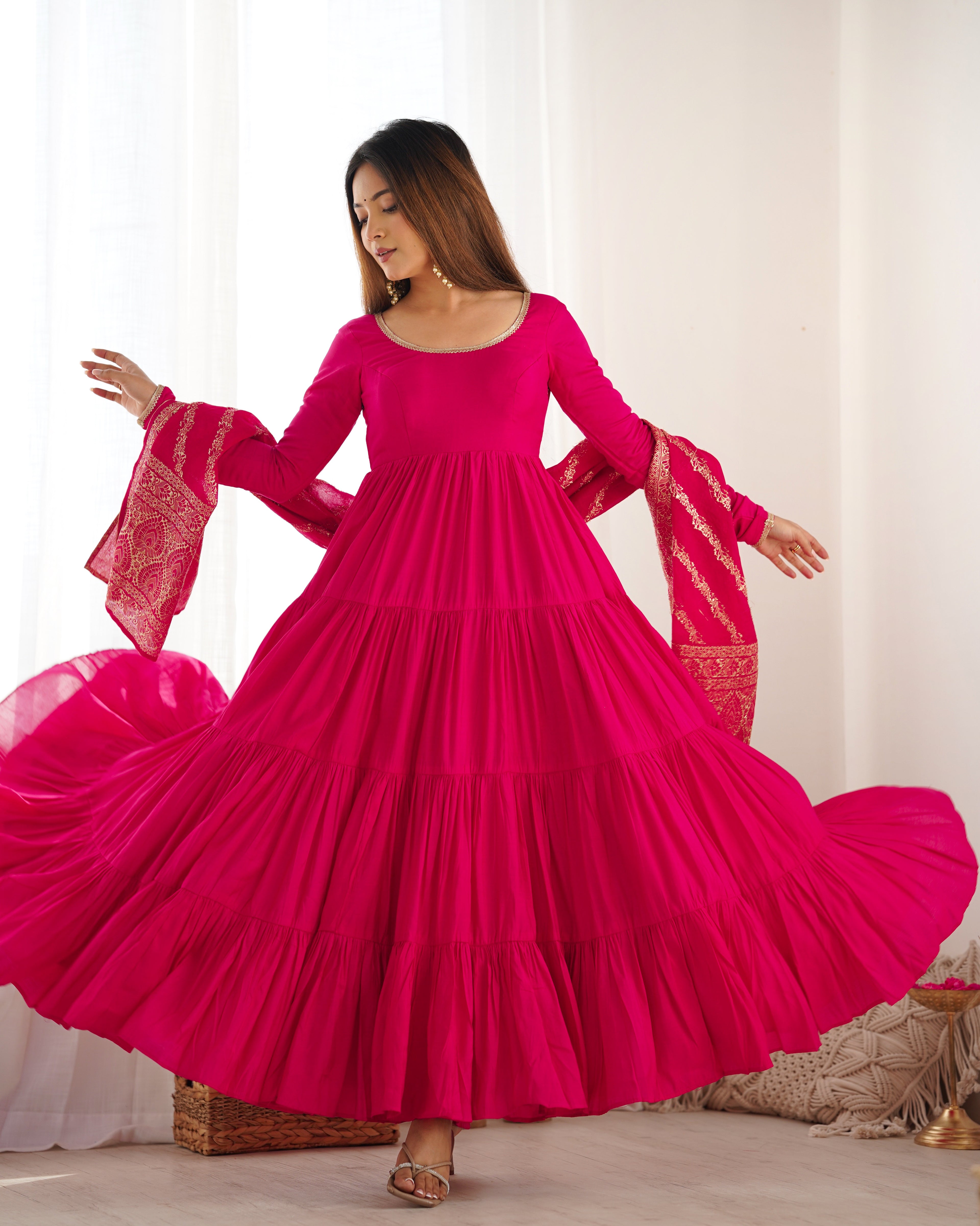 Roman Silk Chanderi Fully Flared Anarkali Suit Set