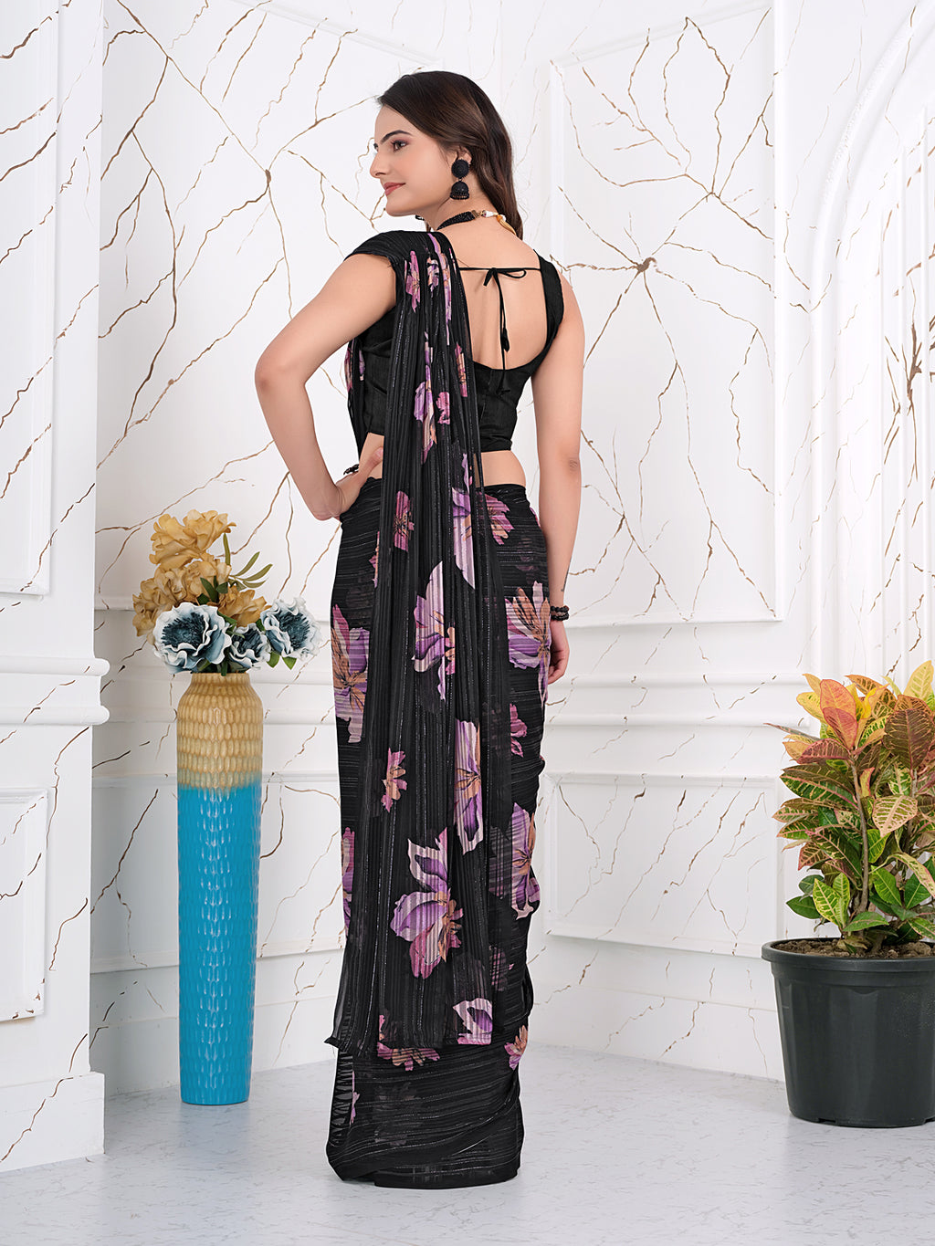Ready-to-Wear Chiffon Saree with Zari Lines for Party Look