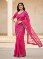 Party Wear Solid Net Saree with Heavy Diamond Siroski Work