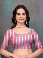 Pink White Printed Crepe Silk Saree for Women