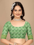 Moss Chiffon Digital Print With Jacquard Border Saree