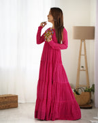 Pure Soft Fox Georgette Laheriya Print Fully Flared Anarkali Gown