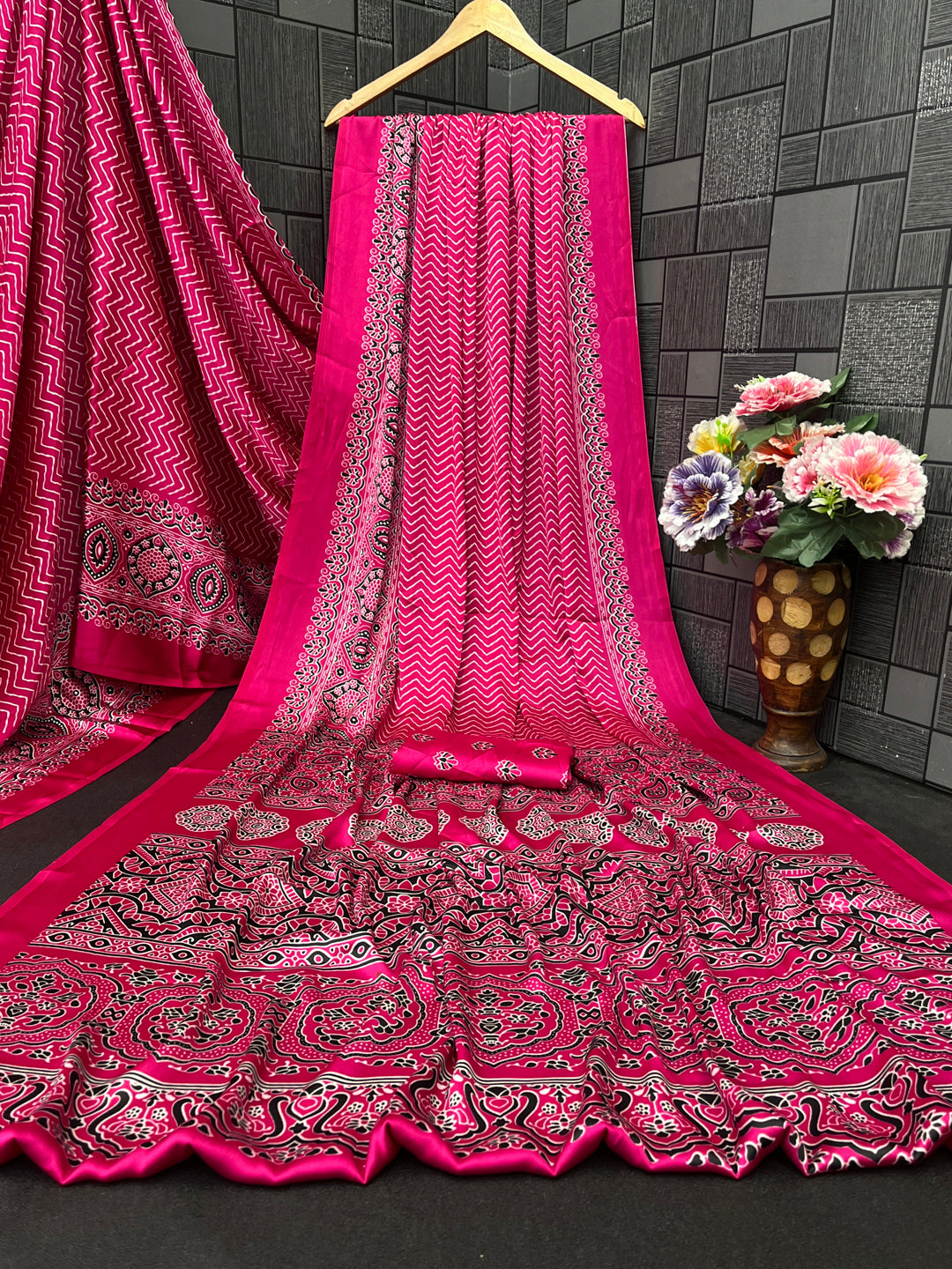 Satin Silk Ajrakh Printed Saree