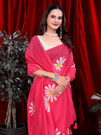 Ready To Wear Floral Print Handloom Pure Linen Saree