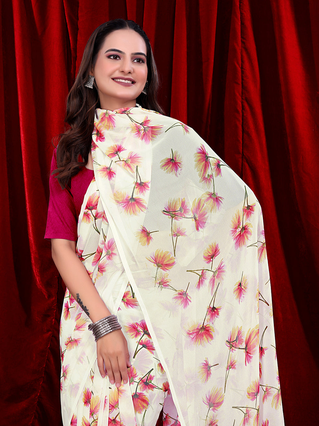 Women's Ready-to-wear Floral Printed Georgette Saree