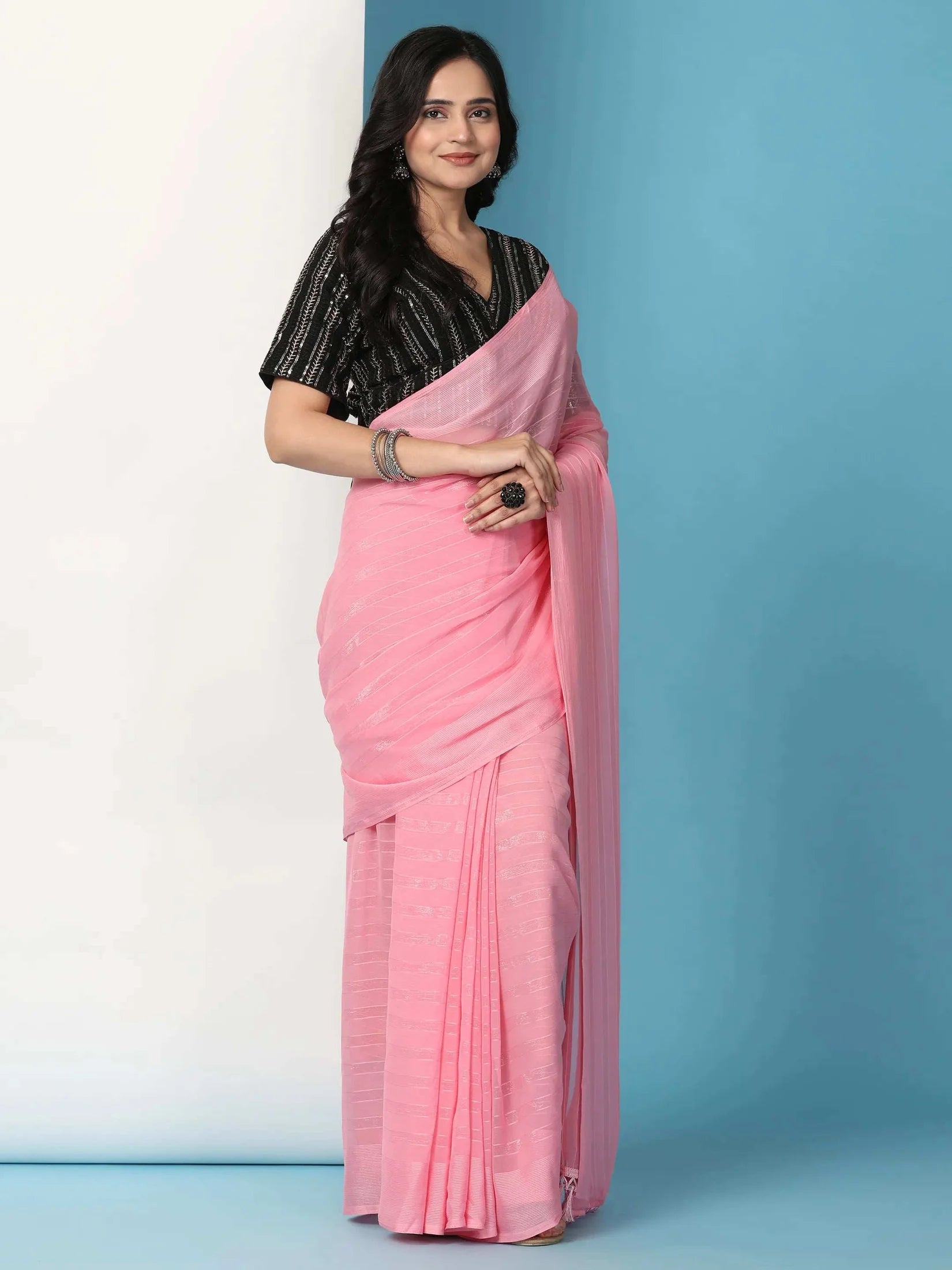 Ready To Wear Chiffon Saree With Stitched Blouse