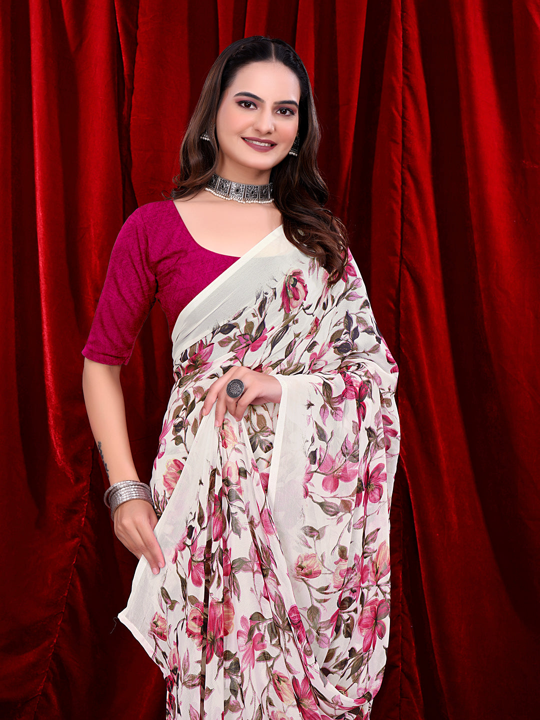 Ready-to-wear Floral Printed Georgette Saree