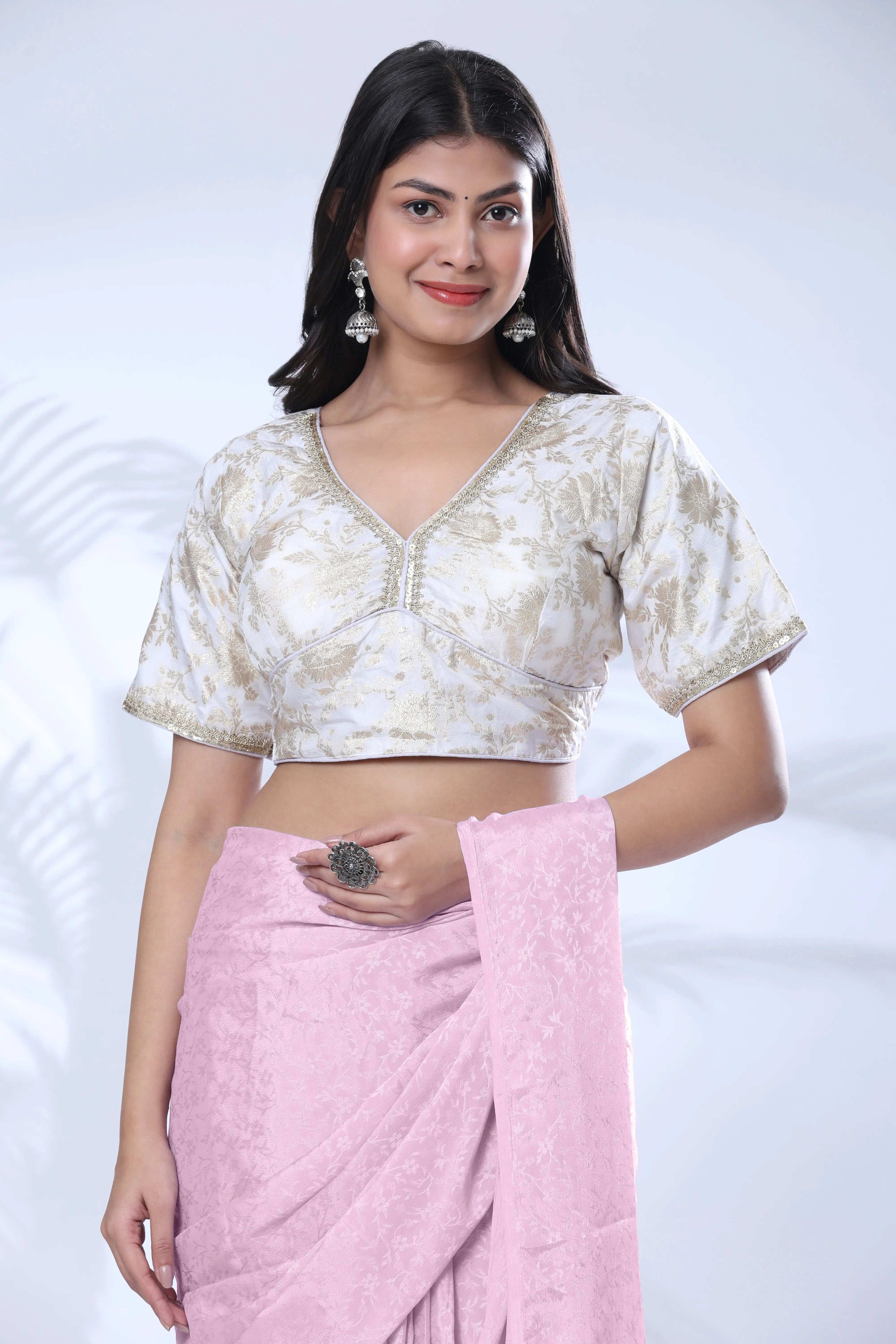 Ready To Wear Chiffon Pink Saree With Stitched Blouse