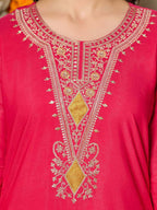 Embroidered Vichitra Kurti Set with Digital Print Georgette Dupatta