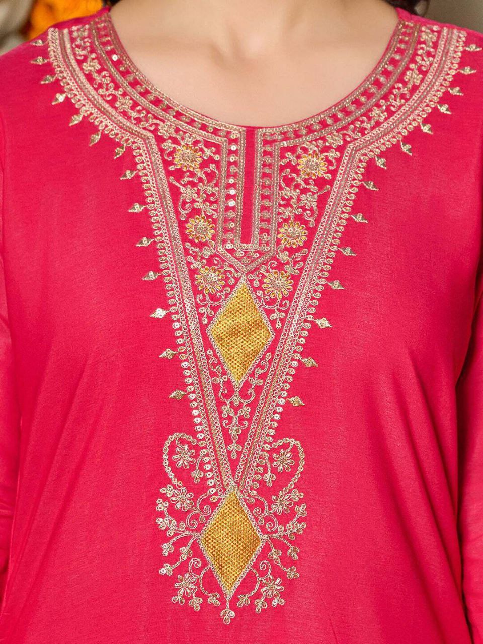 Embroidered Vichitra Kurti Set with Digital Print Georgette Dupatta