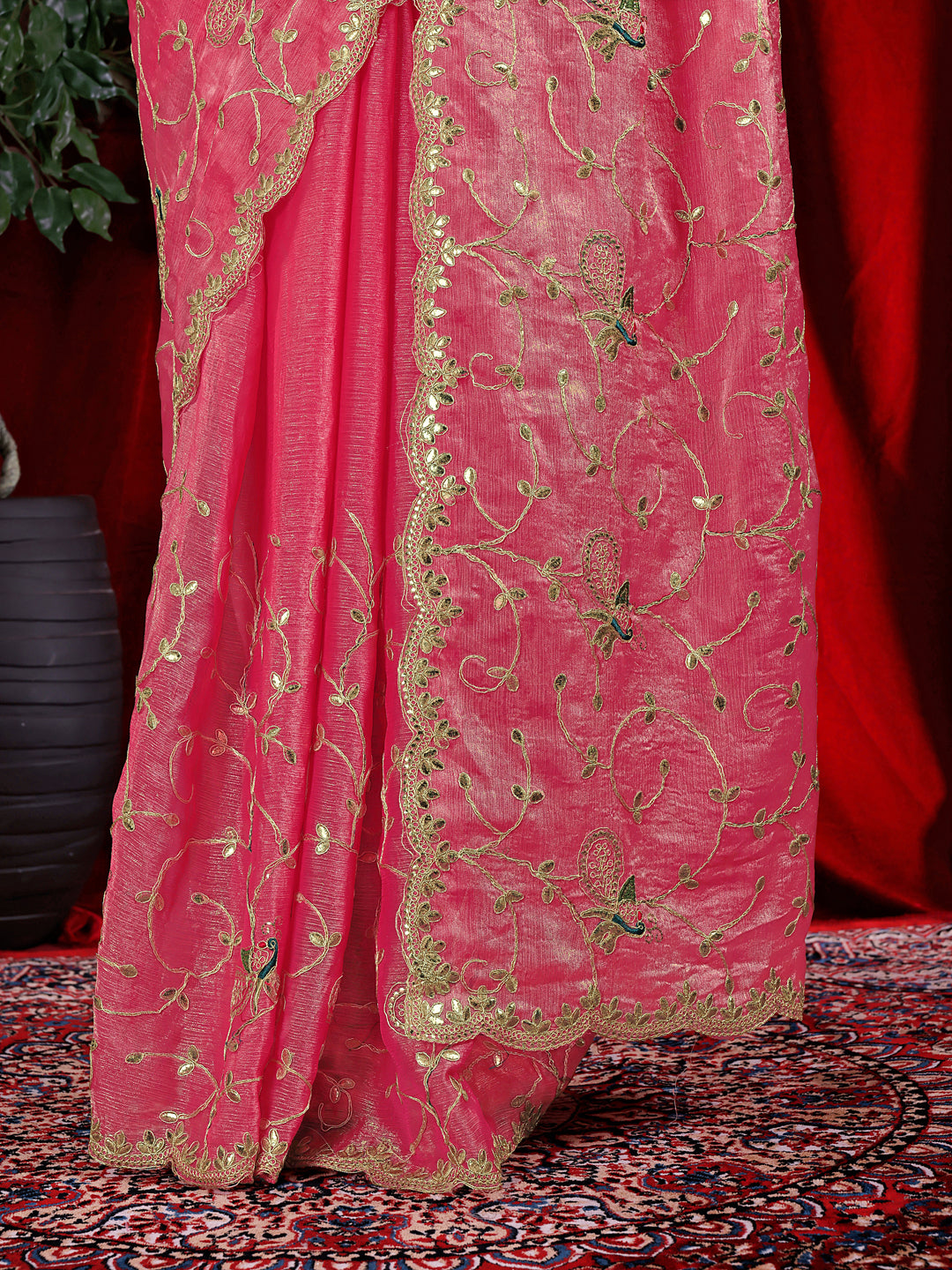 Jimmy Chu Embroidered Saree with Gotta Patti Work