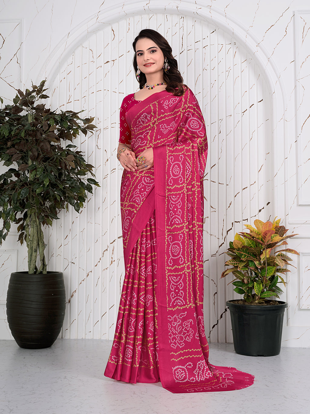 Bandhani Printed Satin Silk Saree for Party Look