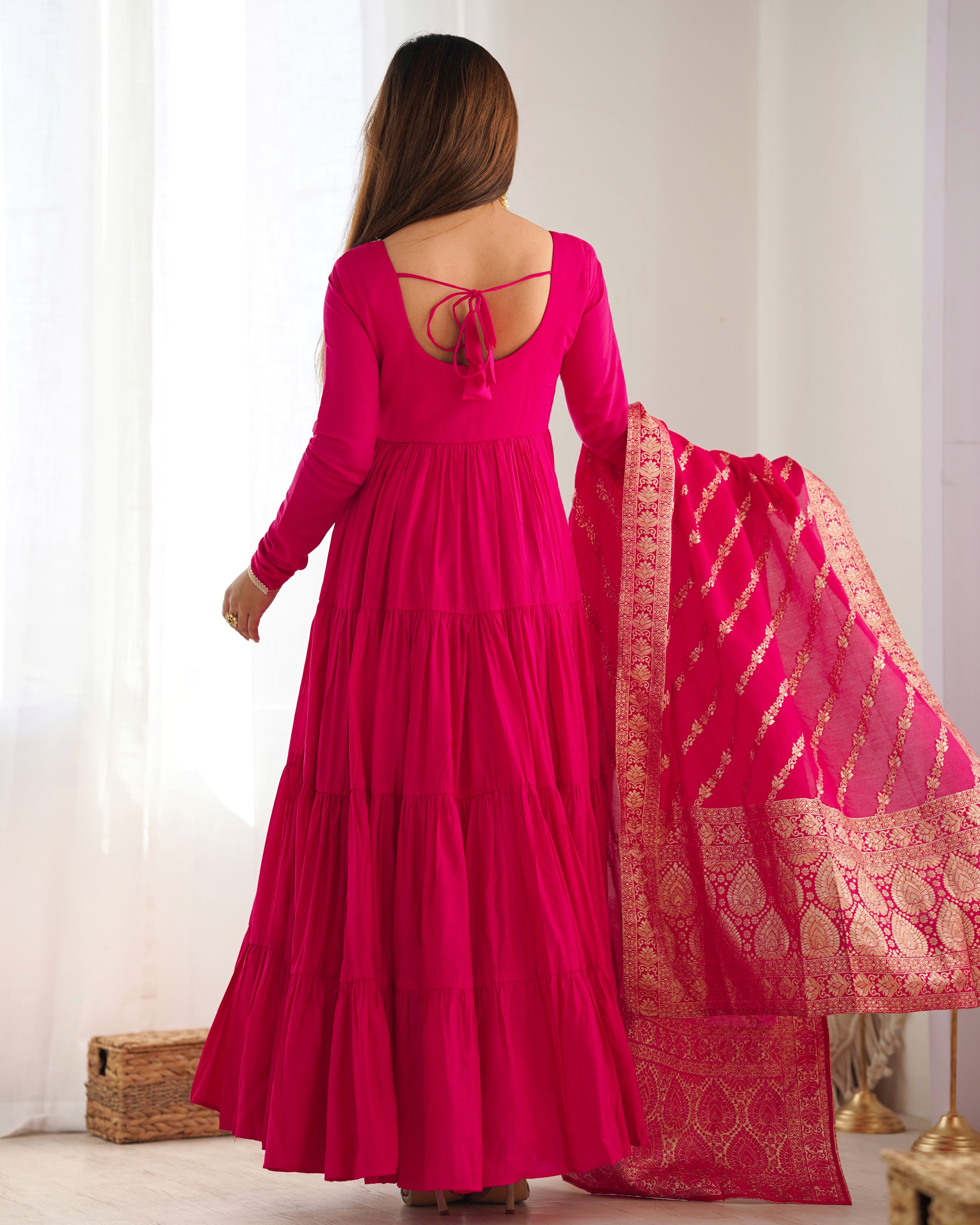 Roman Silk Chanderi Fully Flared Anarkali Suit Set