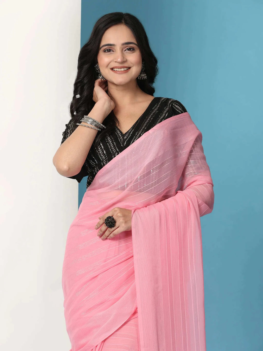 Ready To Wear Chiffon Saree With Stitched Blouse