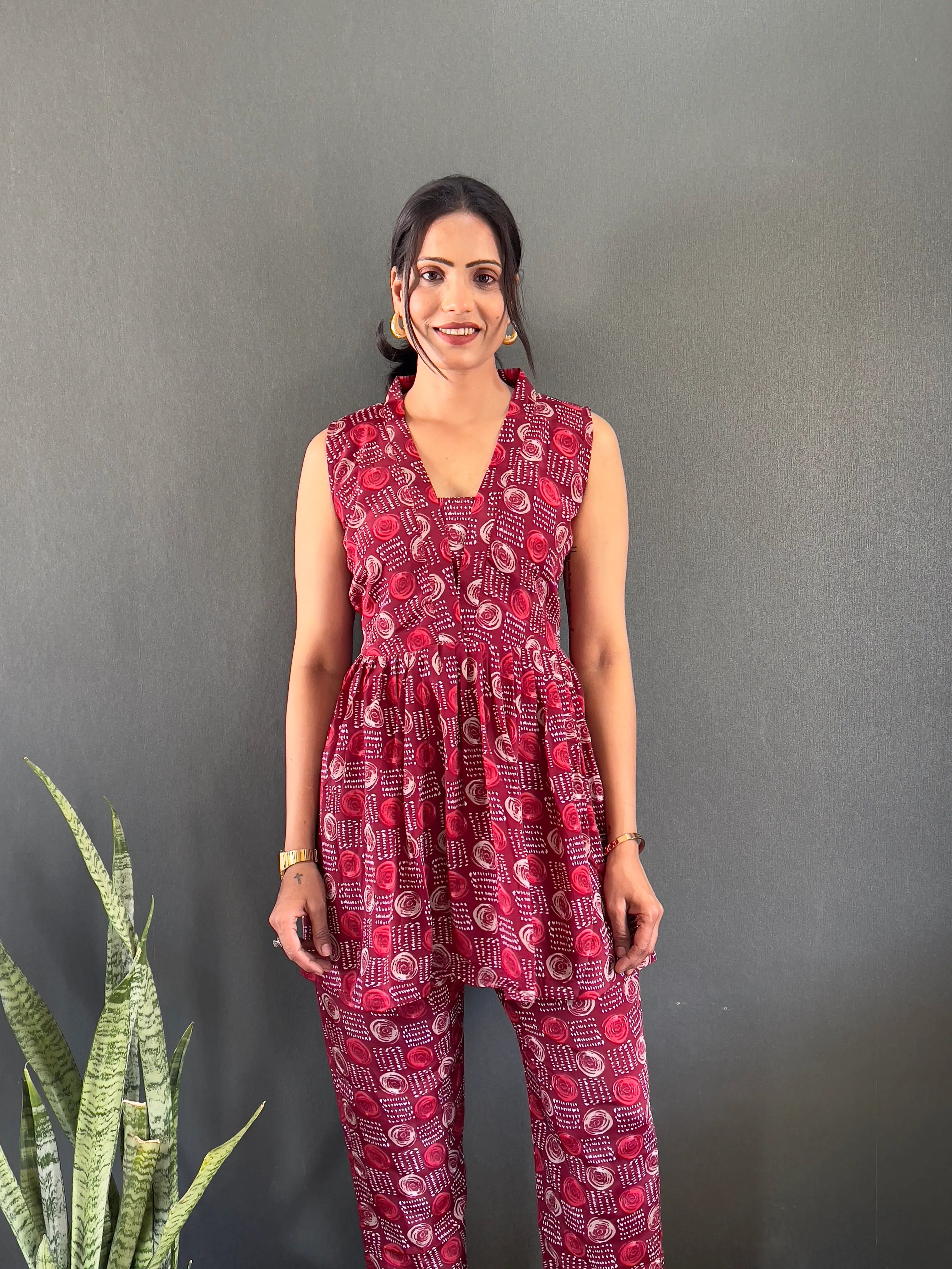 Printed V-Neck Co Ord Sets For Office Wear