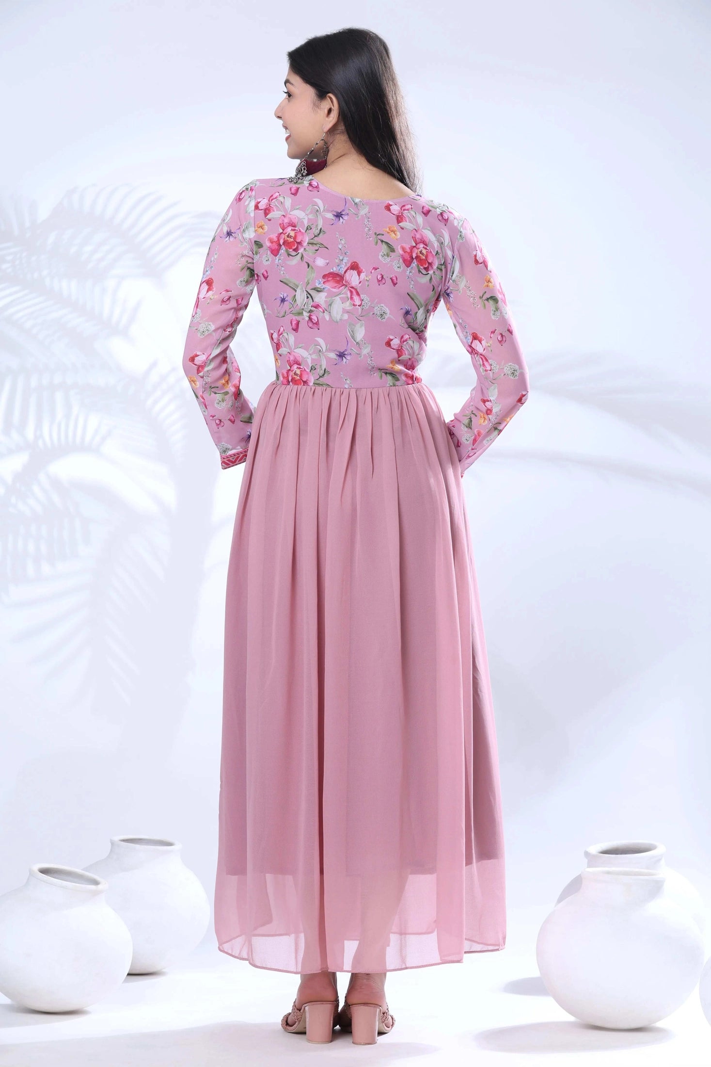 Georgette Embroidery Flared Maxi Gown