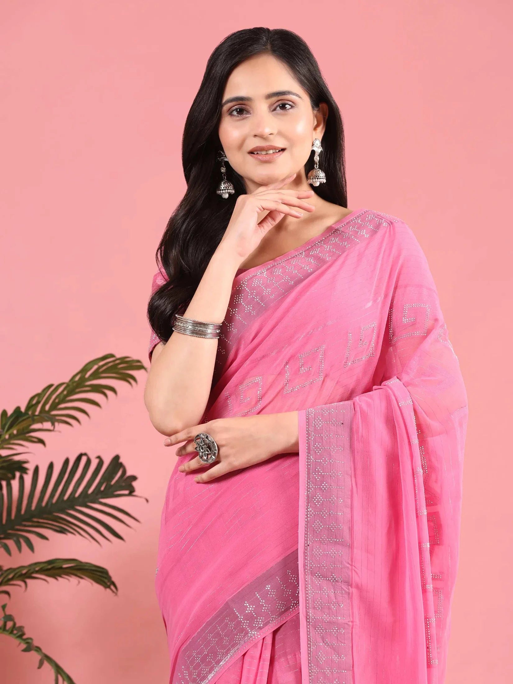 Georgette  Siroski Diamond Work Saree
