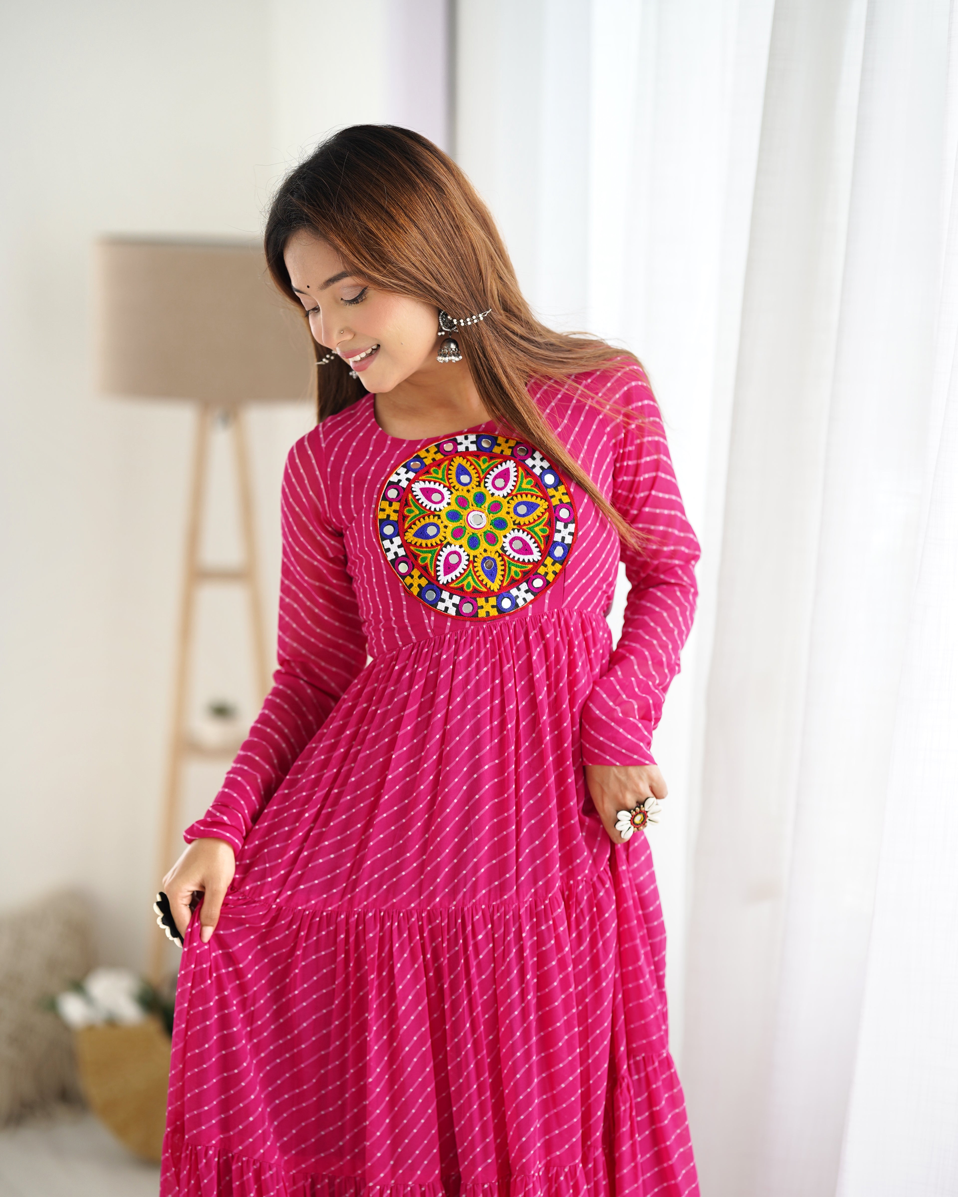 Pure Soft Fox Georgette Laheriya Print Fully Flared Anarkali Gown