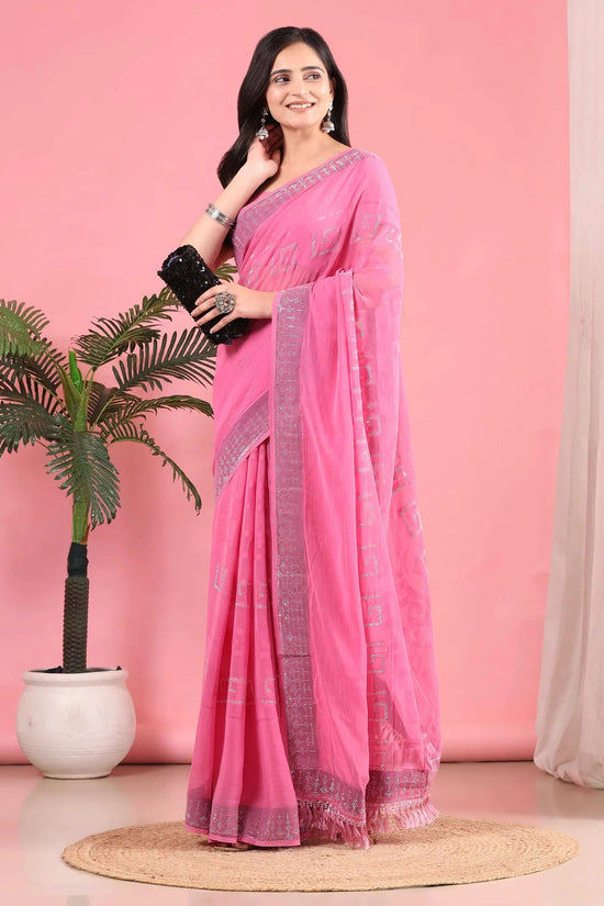 Georgette Swarovski Diamond Work Saree