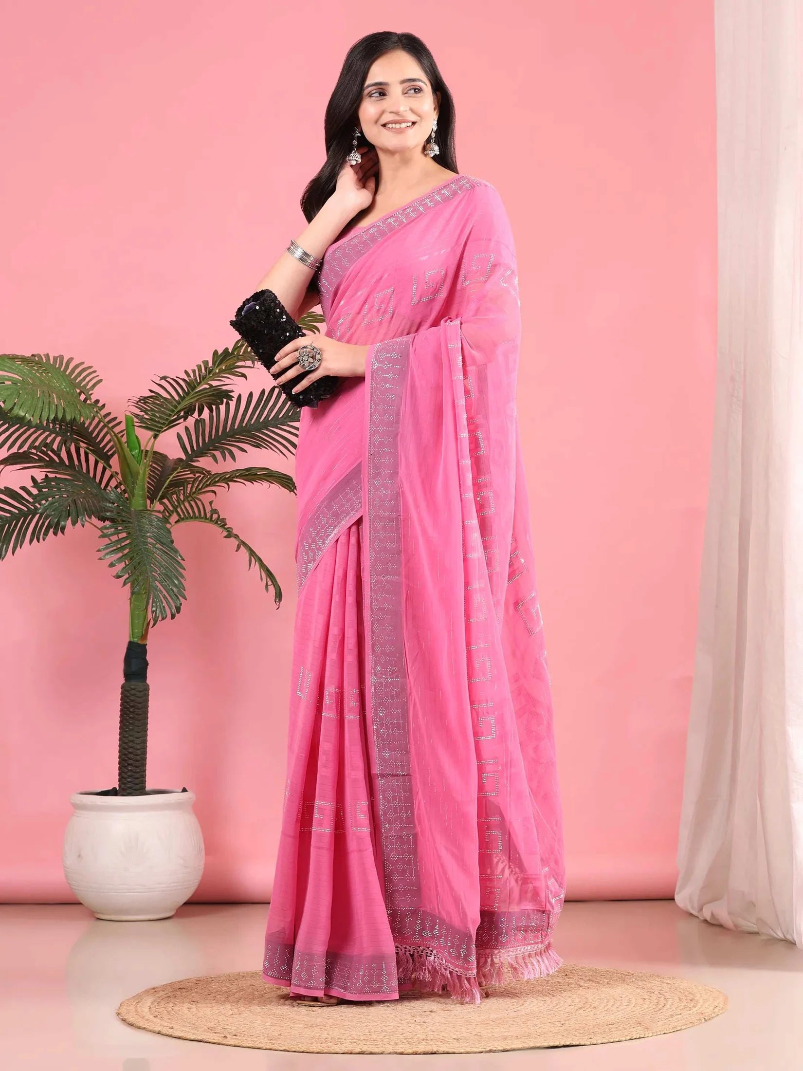 Georgette  Siroski Diamond Work Saree