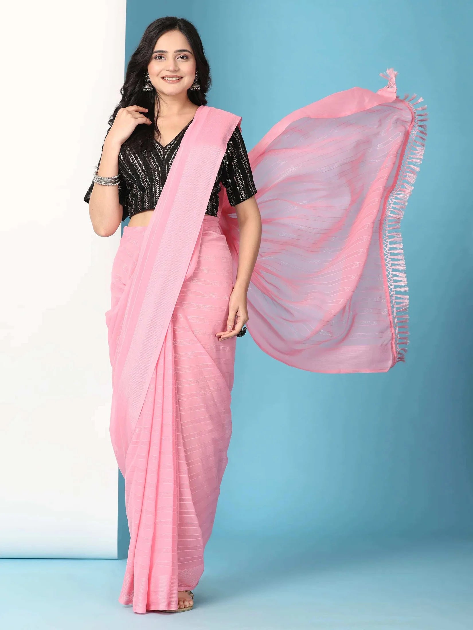 Ready To Wear Chiffon Saree With Stitched Blouse