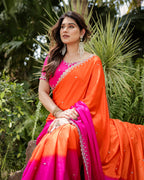 Chinon Embroidered Saree with Shaded Solid Color Design