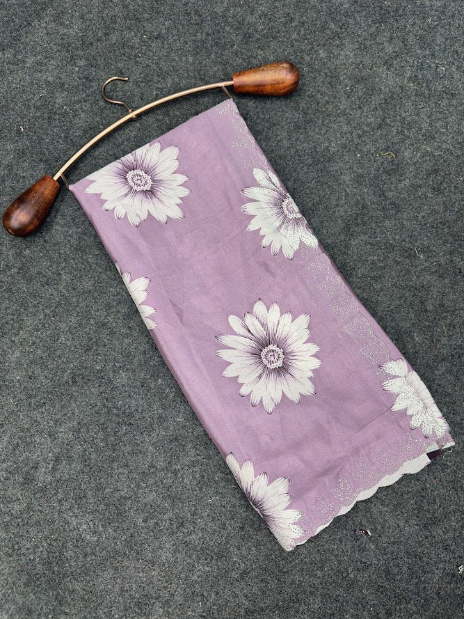 Elegant Printed Chinon Saree with Sparkling Siroksi Diamond Work Border