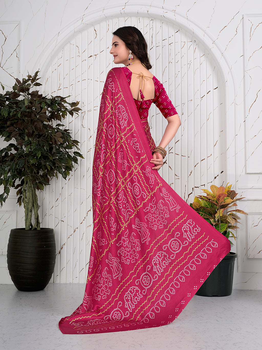 Bandhani Printed Satin Silk Saree for Party Look