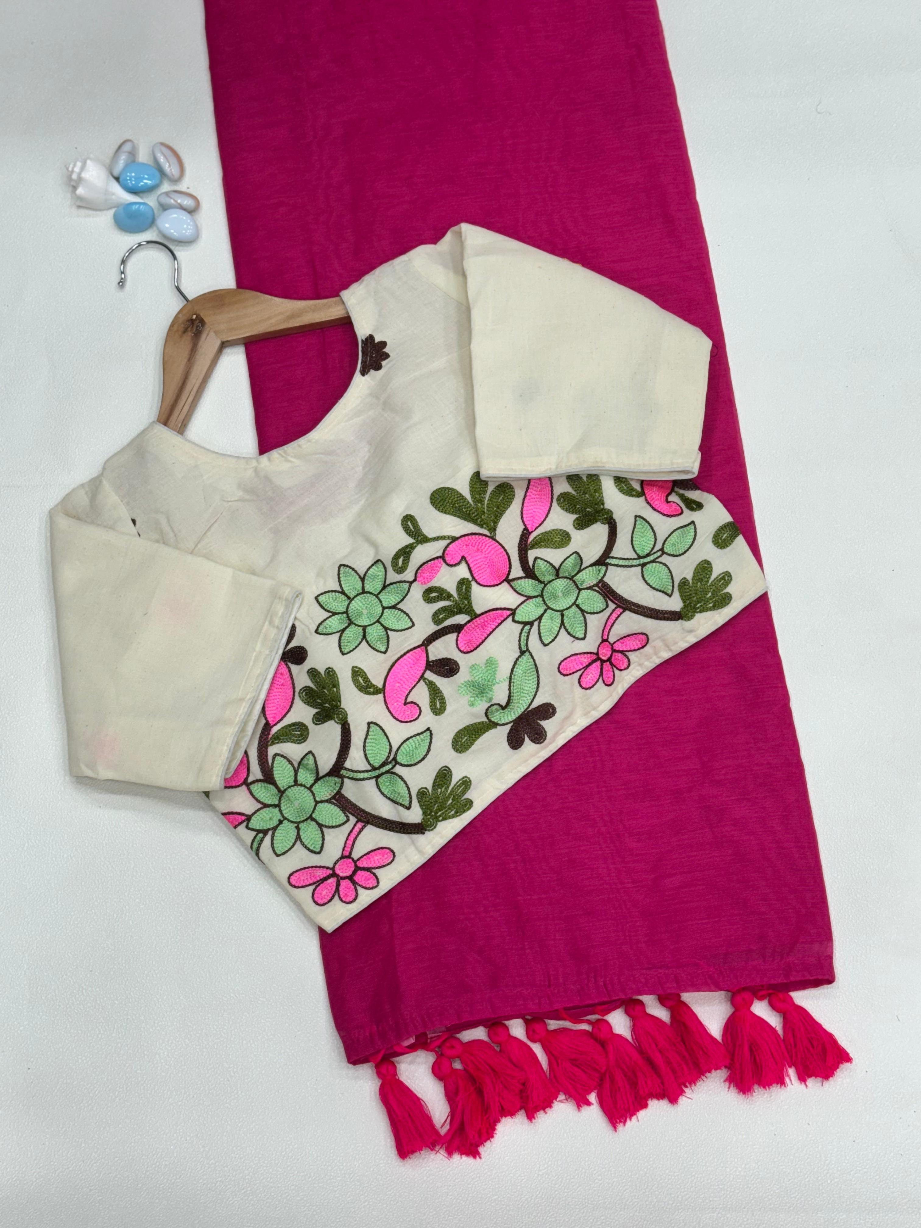 Chanderi Saree & Heavy Multi-Work Embroidered Stitch Blouse Set