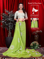 Ready To Wear Floral Print Handloom Pure Linen Saree