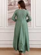 Embroidery Vichitra Silk Anarkali Kurta Pant Set With Dupatta