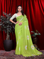Ready To Wear Floral Print Handloom Pure Linen Saree