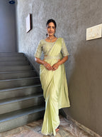 Ready To Wear Chinnon Embroidery Work Saree With Stitched Blouse